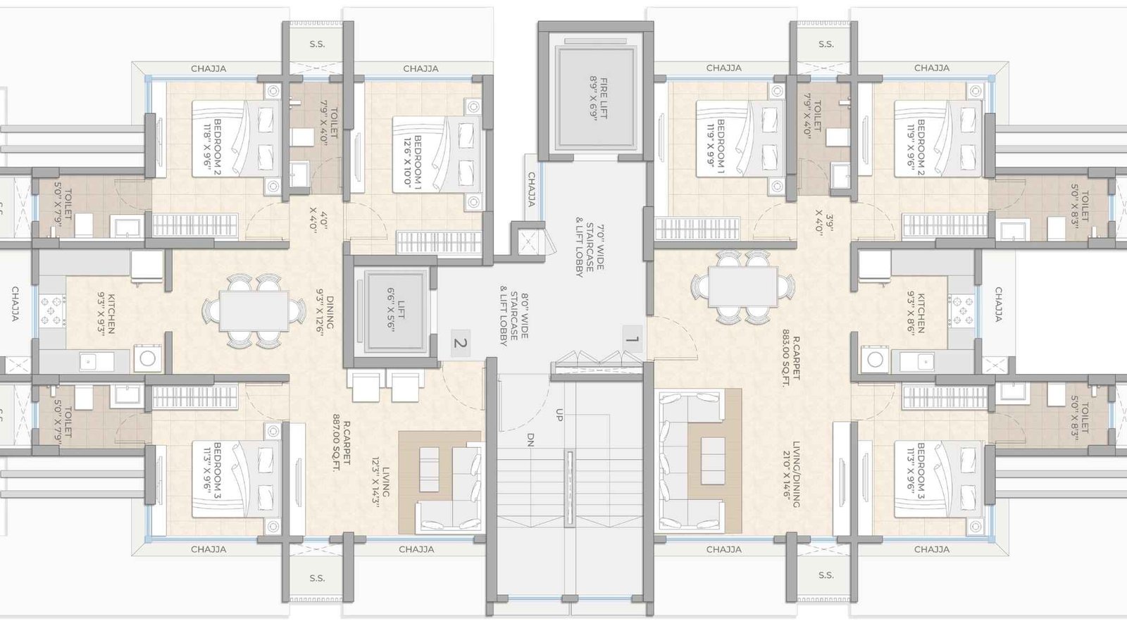 Suraj-Lumina-Typical-Floor-plan-3-BHK-887-1250-Sqft
